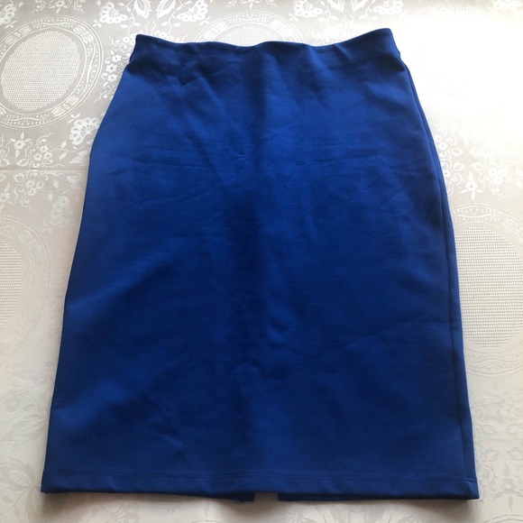Studio F Royal Blue High-Waisted Elastic Pencil Skirt Back Slip Women’s Size 12 - Picture 15 of 16